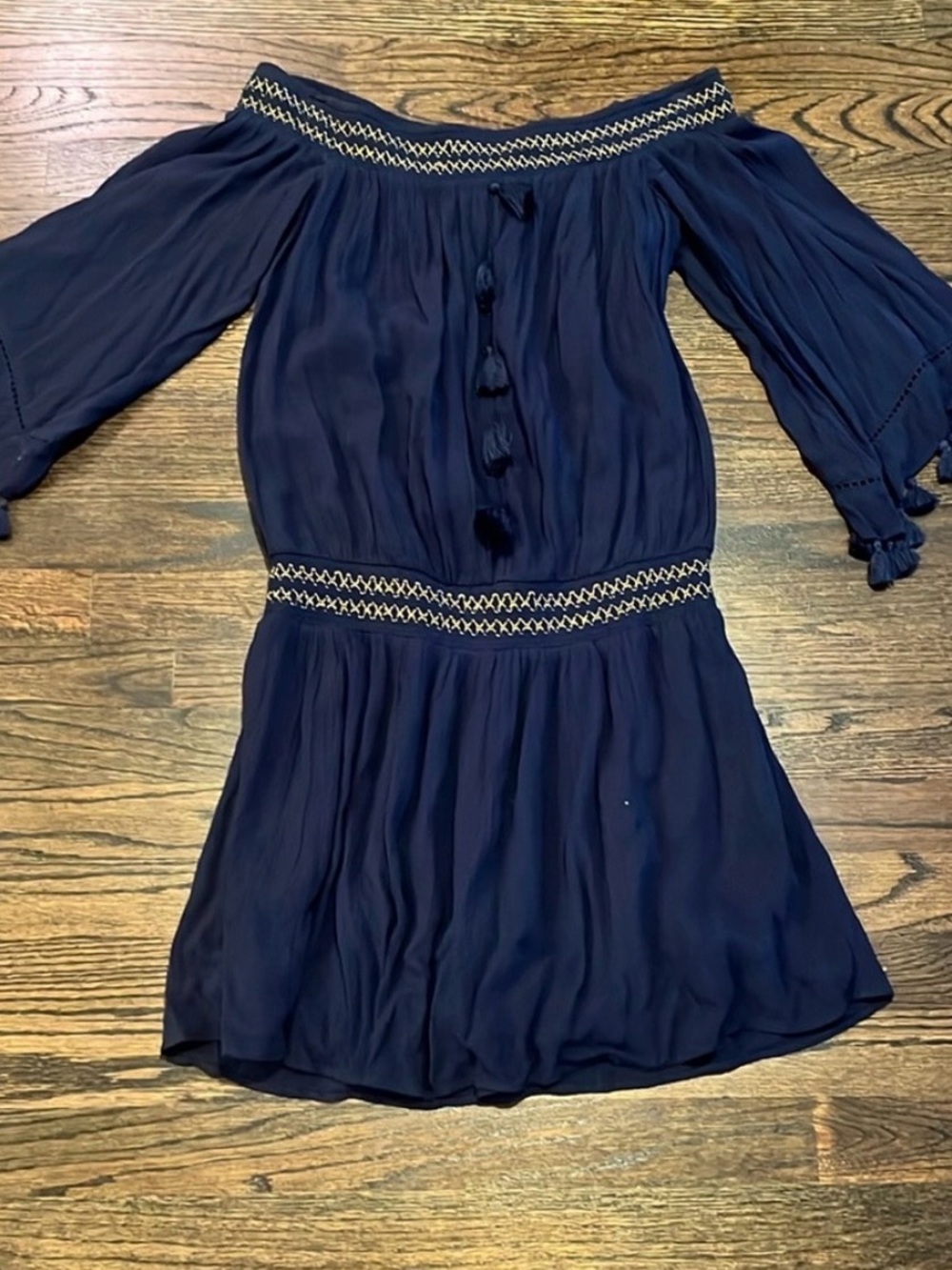 Lilly Pulitzer Navy Blue Off-Shoulder Tassel Dress